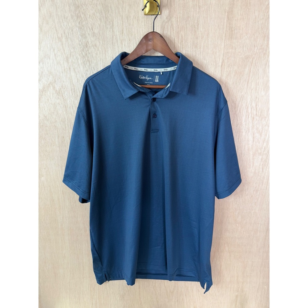 Walter Hagen 11 Majors Mens XXL Blue Micro Texture Performance Golf Polo Shirt